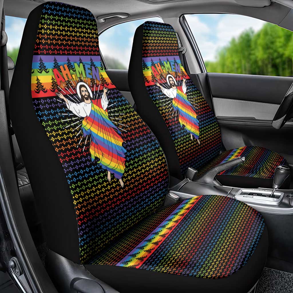 Rainbow Jesus Ah Men Christmas Car Seat Cover with Colorful Stripes and Holiday Pattern - Wonder Print Shop
