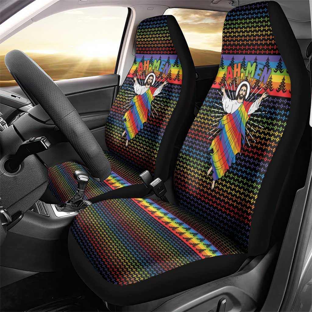 Rainbow Jesus Ah Men Christmas Car Seat Cover with Colorful Stripes and Holiday Pattern - Wonder Print Shop