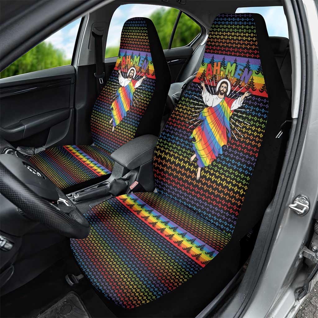 Rainbow Jesus Ah Men Christmas Car Seat Cover with Colorful Stripes and Holiday Pattern - Wonder Print Shop