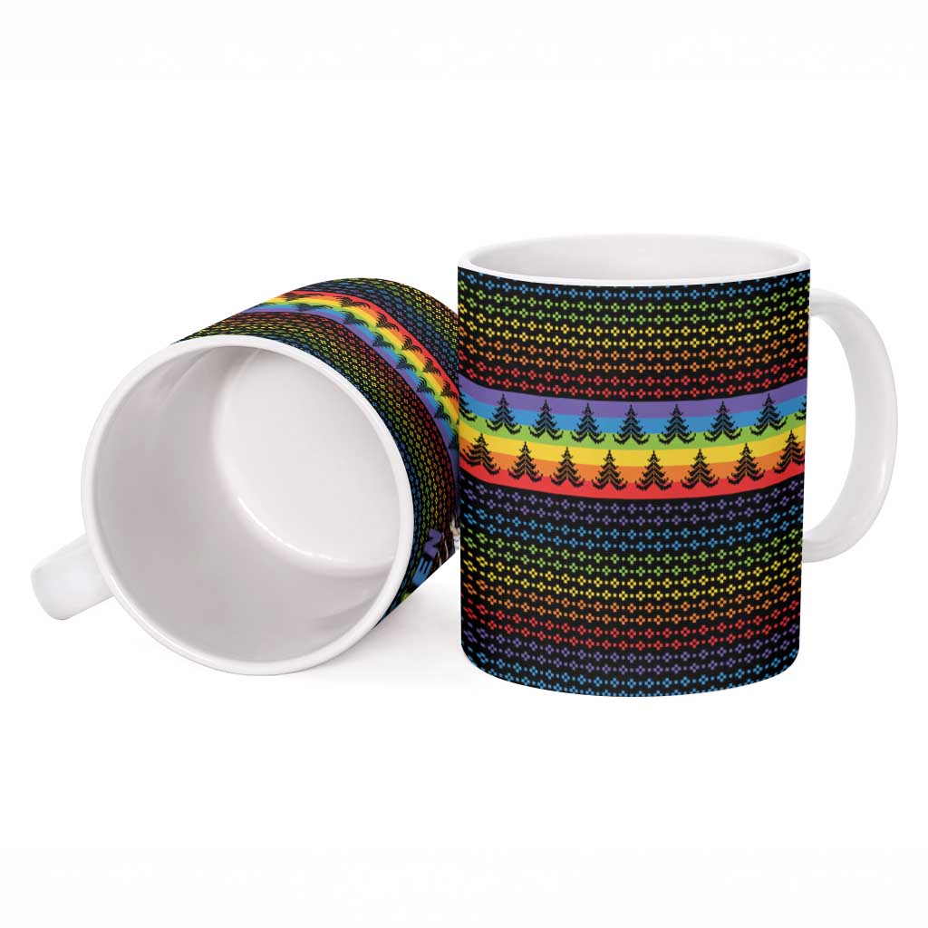Rainbow Jesus Ah Men Christmas Ceramic Mug with Colorful Stripes and Holiday Pattern - Wonder Print Shop