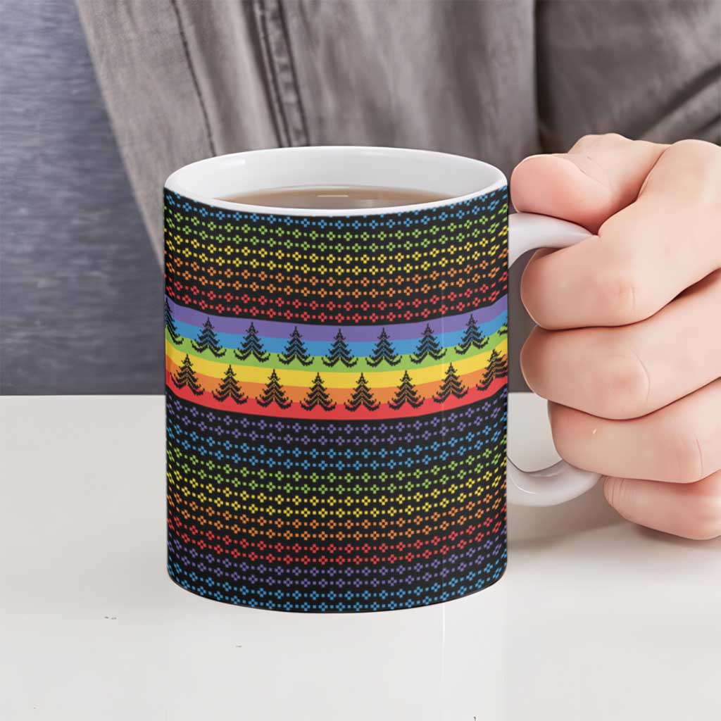Rainbow Jesus Ah Men Christmas Ceramic Mug with Colorful Stripes and Holiday Pattern - Wonder Print Shop