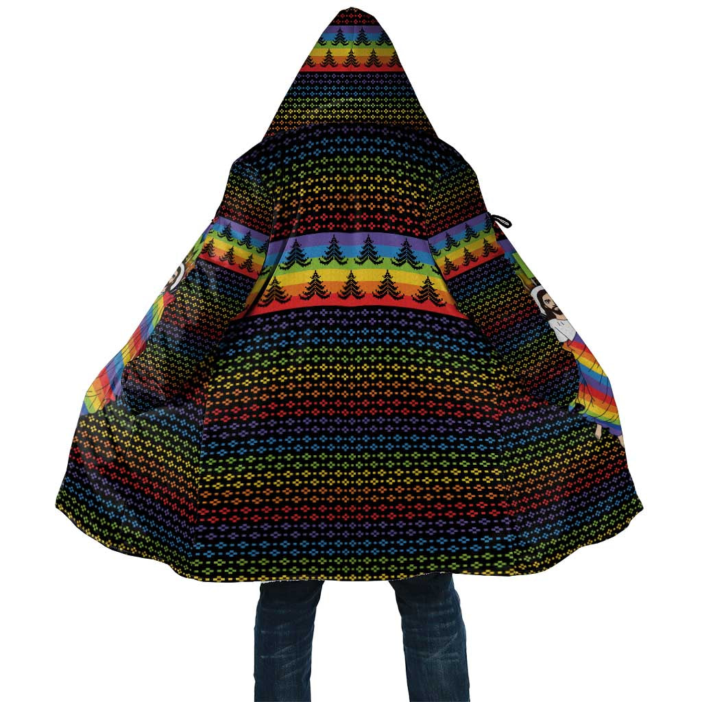 Rainbow Jesus Ah Men Christmas Cloak with Colorful Stripes and Holiday Pattern - Wonder Print Shop