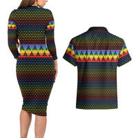 Rainbow Jesus Ah Men Christmas Couples Matching Long Sleeve Bodycon Dress and Hawaiian Shirt with Colorful Stripes and Holiday Pattern - Wonder Print Shop