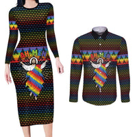 Rainbow Jesus Ah Men Christmas Couples Matching Long Sleeve Bodycon Dress and Long Sleeve Button Shirt with Colorful Stripes and Holiday Pattern - Wonder Print Shop