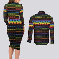 Rainbow Jesus Ah Men Christmas Couples Matching Long Sleeve Bodycon Dress and Long Sleeve Button Shirt with Colorful Stripes and Holiday Pattern - Wonder Print Shop