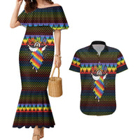 Rainbow Jesus Ah Men Christmas Couples Matching Mermaid Dress and Hawaiian Shirt with Colorful Stripes and Holiday Pattern - Wonder Print Shop