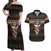 Rainbow Jesus Ah Men Christmas Couples Matching Off Shoulder Maxi Dress and Hawaiian Shirt with Colorful Stripes and Holiday Pattern - Wonder Print Shop