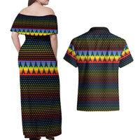 Rainbow Jesus Ah Men Christmas Couples Matching Off Shoulder Maxi Dress and Hawaiian Shirt with Colorful Stripes and Holiday Pattern - Wonder Print Shop