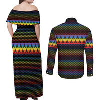 Rainbow Jesus Ah Men Christmas Couples Matching Off Shoulder Maxi Dress and Long Sleeve Button Shirt with Colorful Stripes and Holiday Pattern - Wonder Print Shop