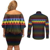 Rainbow Jesus Ah Men Christmas Couples Matching Off Shoulder Short Dress and Long Sleeve Button Shirt with Colorful Stripes and Holiday Pattern - Wonder Print Shop