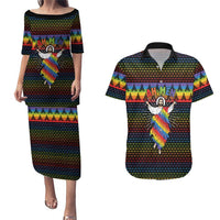 Rainbow Jesus Ah Men Christmas Couples Matching Puletasi and Hawaiian Shirt with Colorful Stripes and Holiday Pattern - Wonder Print Shop