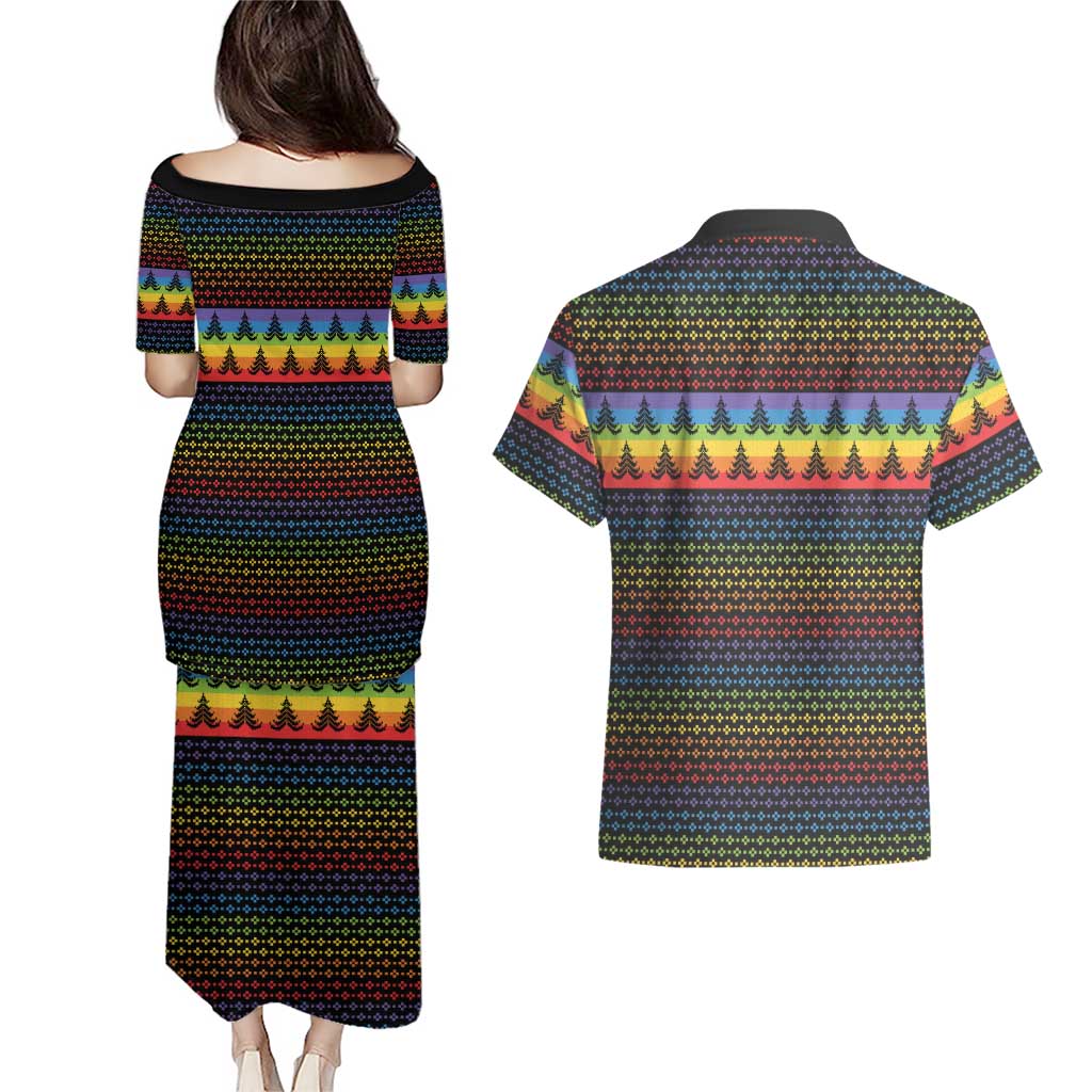 Rainbow Jesus Ah Men Christmas Couples Matching Puletasi and Hawaiian Shirt with Colorful Stripes and Holiday Pattern - Wonder Print Shop
