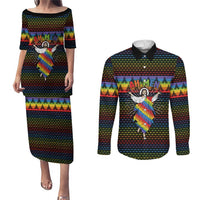 Rainbow Jesus Ah Men Christmas Couples Matching Puletasi and Long Sleeve Button Shirt with Colorful Stripes and Holiday Pattern - Wonder Print Shop