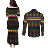 Rainbow Jesus Ah Men Christmas Couples Matching Puletasi and Long Sleeve Button Shirt with Colorful Stripes and Holiday Pattern - Wonder Print Shop