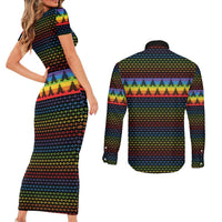 Rainbow Jesus Ah Men Christmas Couples Matching Short Sleeve Bodycon Dress and Long Sleeve Button Shirt with Colorful Stripes and Holiday Pattern - Wonder Print Shop