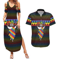 Rainbow Jesus Ah Men Christmas Couples Matching Summer Maxi Dress and Hawaiian Shirt with Colorful Stripes and Holiday Pattern - Wonder Print Shop