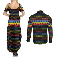 Rainbow Jesus Ah Men Christmas Couples Matching Summer Maxi Dress and Long Sleeve Button Shirt with Colorful Stripes and Holiday Pattern - Wonder Print Shop