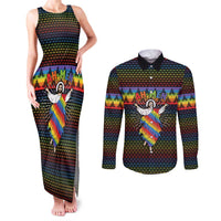 Rainbow Jesus Ah Men Christmas Couples Matching Tank Maxi Dress and Long Sleeve Button Shirt with Colorful Stripes and Holiday Pattern - Wonder Print Shop