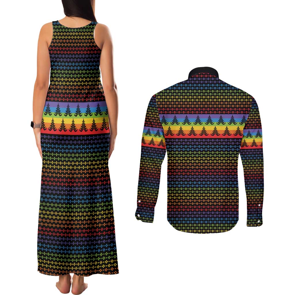 Rainbow Jesus Ah Men Christmas Couples Matching Tank Maxi Dress and Long Sleeve Button Shirt with Colorful Stripes and Holiday Pattern - Wonder Print Shop