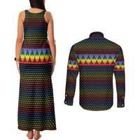 Rainbow Jesus Ah Men Christmas Couples Matching Tank Maxi Dress and Long Sleeve Button Shirt with Colorful Stripes and Holiday Pattern - Wonder Print Shop