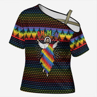 Rainbow Jesus Ah Men Christmas Cross Shoulder Shirt with Colorful Stripes and Holiday Pattern - Wonder Print Shop