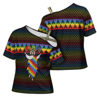 Rainbow Jesus Ah Men Christmas Cross Shoulder Shirt with Colorful Stripes and Holiday Pattern - Wonder Print Shop