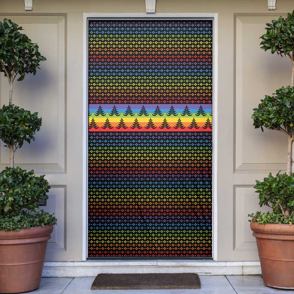 Rainbow Jesus Ah Men Christmas Door Cover with Colorful Stripes and Holiday Pattern - Wonder Print Shop