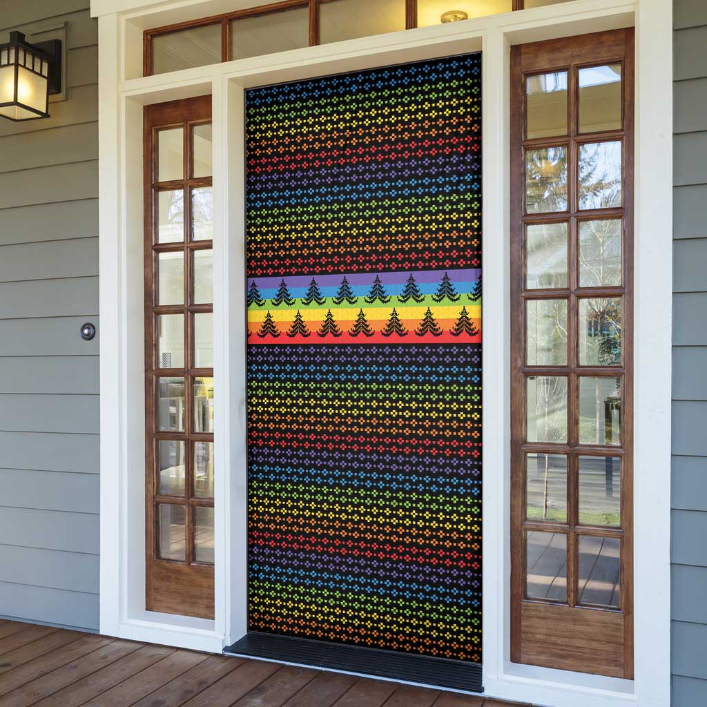 Rainbow Jesus Ah Men Christmas Door Cover with Colorful Stripes and Holiday Pattern - Wonder Print Shop