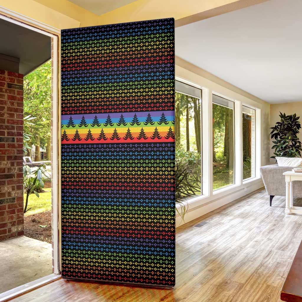 Rainbow Jesus Ah Men Christmas Door Cover with Colorful Stripes and Holiday Pattern - Wonder Print Shop
