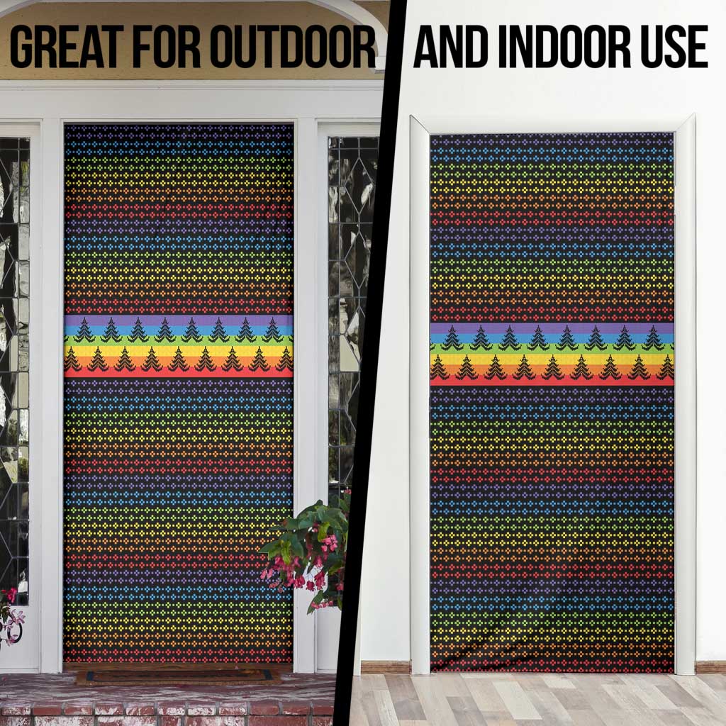 Rainbow Jesus Ah Men Christmas Door Cover with Colorful Stripes and Holiday Pattern - Wonder Print Shop