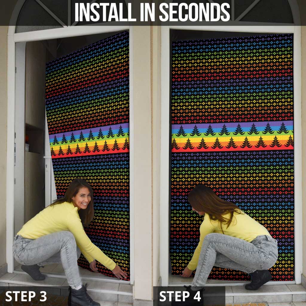 Rainbow Jesus Ah Men Christmas Door Cover with Colorful Stripes and Holiday Pattern - Wonder Print Shop