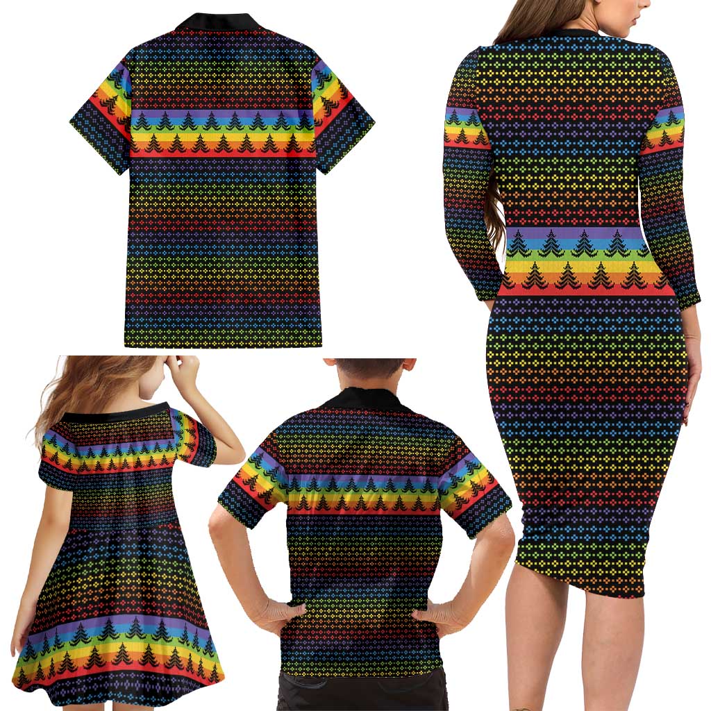 Rainbow Jesus Ah Men Christmas Family Matching Long Sleeve Bodycon Dress and Hawaiian Shirt with Colorful Stripes and Holiday Pattern - Wonder Print Shop