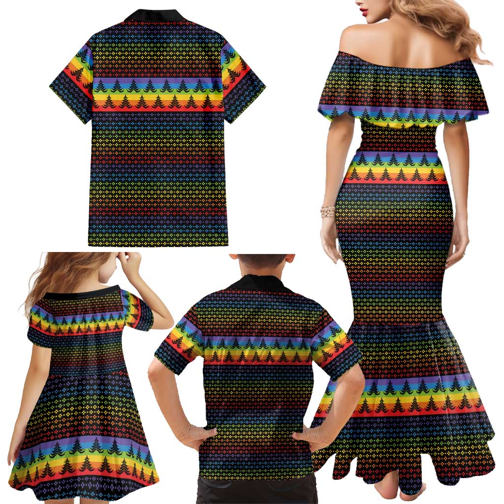 Rainbow Jesus Ah Men Christmas Family Matching Mermaid Dress and Hawaiian Shirt with Colorful Stripes and Holiday Pattern - Wonder Print Shop