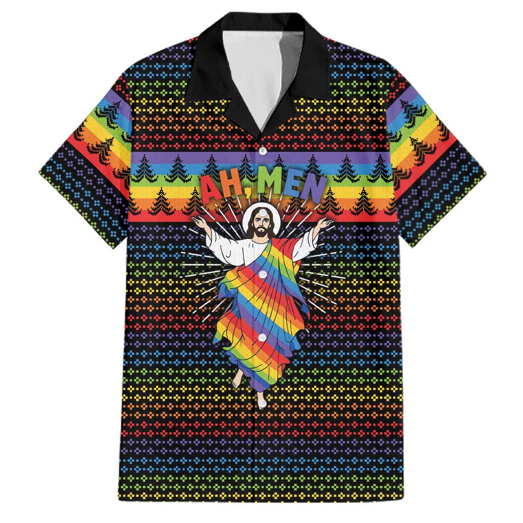 Rainbow Jesus Ah Men Christmas Family Matching Mermaid Dress and Hawaiian Shirt with Colorful Stripes and Holiday Pattern - Wonder Print Shop