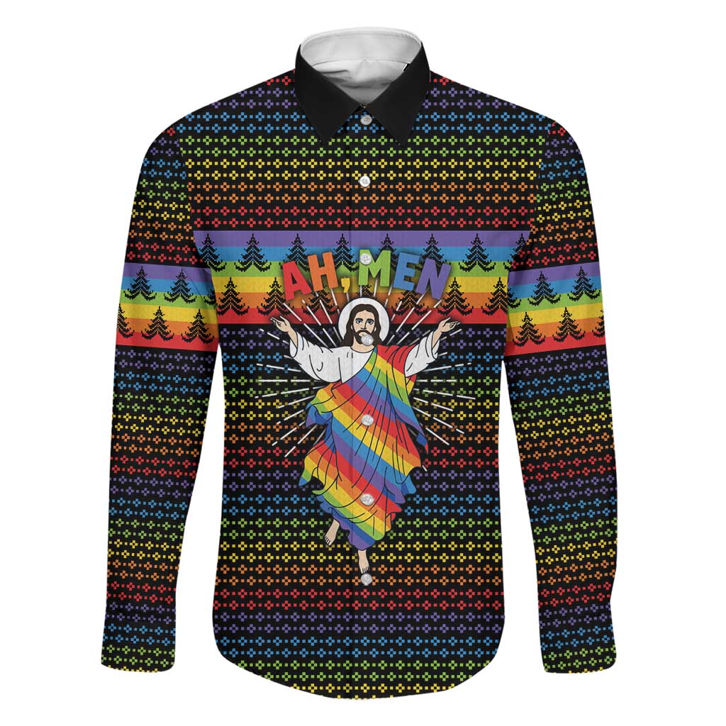 Rainbow Jesus Ah Men Christmas Family Matching Mermaid Dress and Hawaiian Shirt with Colorful Stripes and Holiday Pattern - Wonder Print Shop
