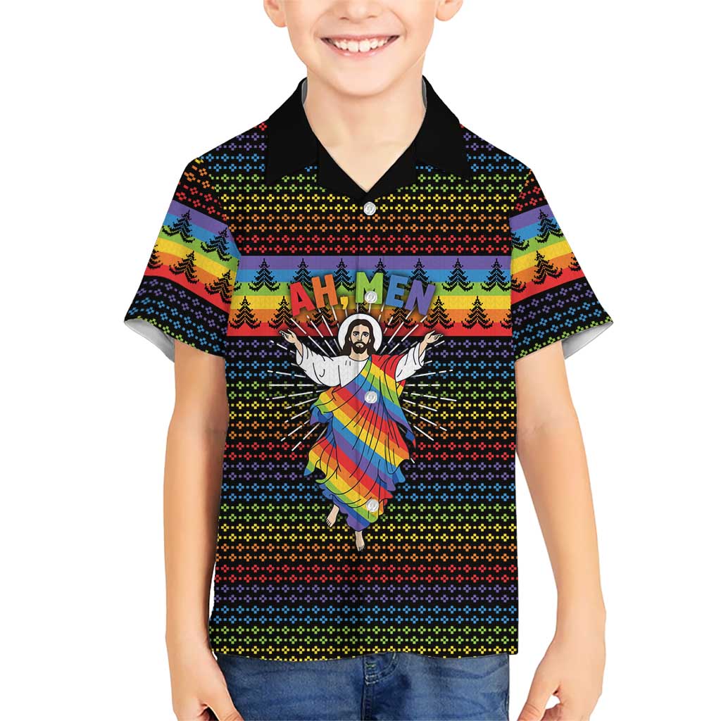 Rainbow Jesus Ah Men Christmas Family Matching Mermaid Dress and Hawaiian Shirt with Colorful Stripes and Holiday Pattern - Wonder Print Shop