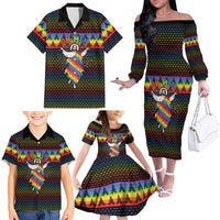 Rainbow Jesus Ah Men Christmas Family Matching Off The Shoulder Long Sleeve Dress and Hawaiian Shirt with Colorful Stripes and Holiday Pattern - Wonder Print Shop