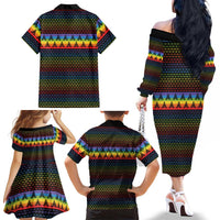 Rainbow Jesus Ah Men Christmas Family Matching Off The Shoulder Long Sleeve Dress and Hawaiian Shirt with Colorful Stripes and Holiday Pattern - Wonder Print Shop