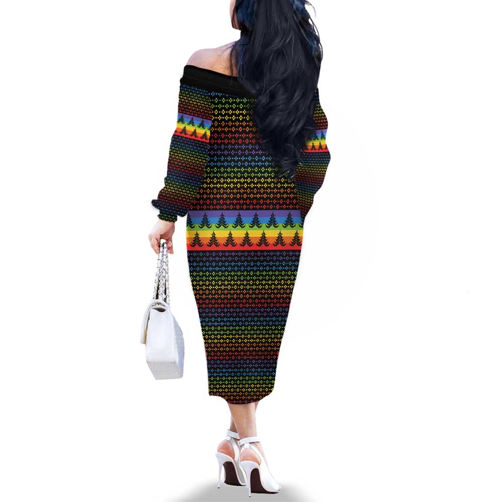 Rainbow Jesus Ah Men Christmas Family Matching Off The Shoulder Long Sleeve Dress and Hawaiian Shirt with Colorful Stripes and Holiday Pattern - Wonder Print Shop