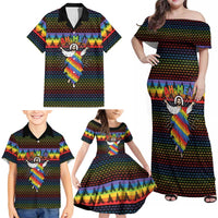 Rainbow Jesus Ah Men Christmas Family Matching Off Shoulder Maxi Dress and Hawaiian Shirt with Colorful Stripes and Holiday Pattern - Wonder Print Shop