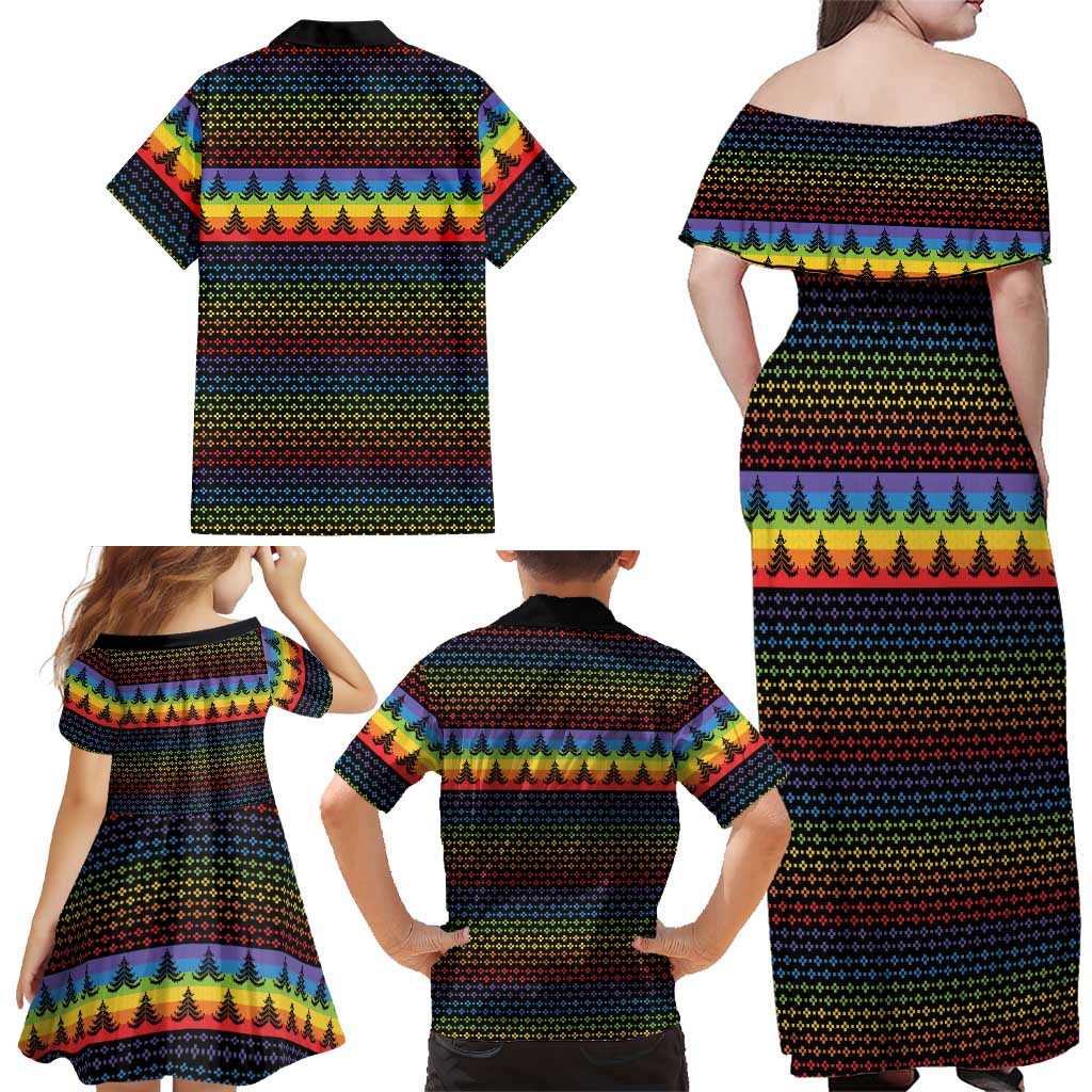 Rainbow Jesus Ah Men Christmas Family Matching Off Shoulder Maxi Dress and Hawaiian Shirt with Colorful Stripes and Holiday Pattern - Wonder Print Shop