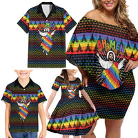 Rainbow Jesus Ah Men Christmas Family Matching Off Shoulder Short Dress and Hawaiian Shirt with Colorful Stripes and Holiday Pattern - Wonder Print Shop