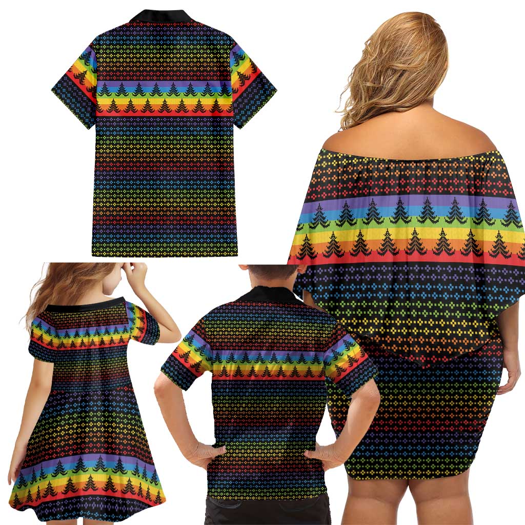 Rainbow Jesus Ah Men Christmas Family Matching Off Shoulder Short Dress and Hawaiian Shirt with Colorful Stripes and Holiday Pattern - Wonder Print Shop