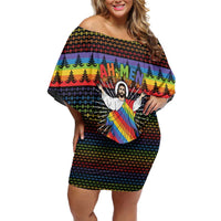 Rainbow Jesus Ah Men Christmas Family Matching Off Shoulder Short Dress and Hawaiian Shirt with Colorful Stripes and Holiday Pattern - Wonder Print Shop