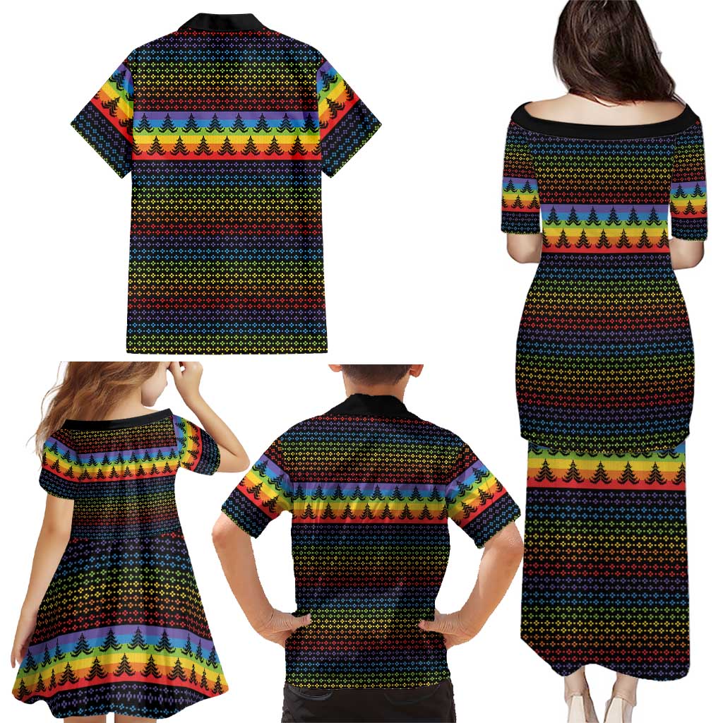 Rainbow Jesus Ah Men Christmas Family Matching Puletasi and Hawaiian Shirt with Colorful Stripes and Holiday Pattern - Wonder Print Shop