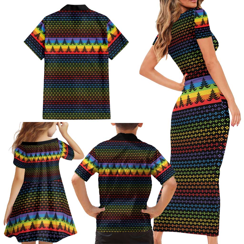 Rainbow Jesus Ah Men Christmas Family Matching Short Sleeve Bodycon Dress and Hawaiian Shirt with Colorful Stripes and Holiday Pattern - Wonder Print Shop