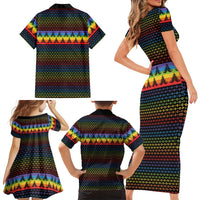 Rainbow Jesus Ah Men Christmas Family Matching Short Sleeve Bodycon Dress and Hawaiian Shirt with Colorful Stripes and Holiday Pattern - Wonder Print Shop