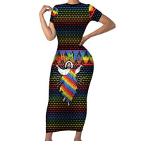 Rainbow Jesus Ah Men Christmas Family Matching Short Sleeve Bodycon Dress and Hawaiian Shirt with Colorful Stripes and Holiday Pattern - Wonder Print Shop