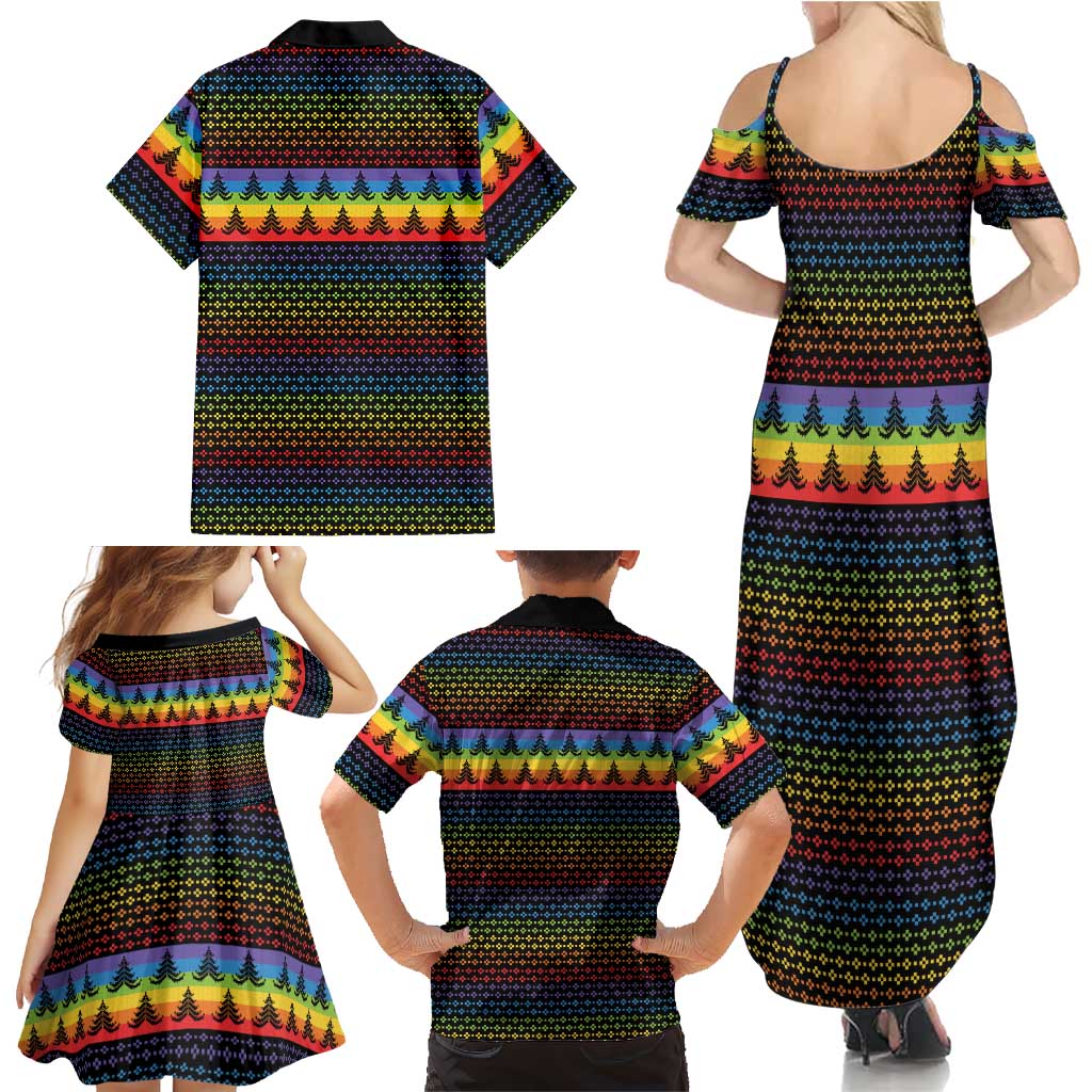 Rainbow Jesus Ah Men Christmas Family Matching Summer Maxi Dress and Hawaiian Shirt with Colorful Stripes and Holiday Pattern - Wonder Print Shop