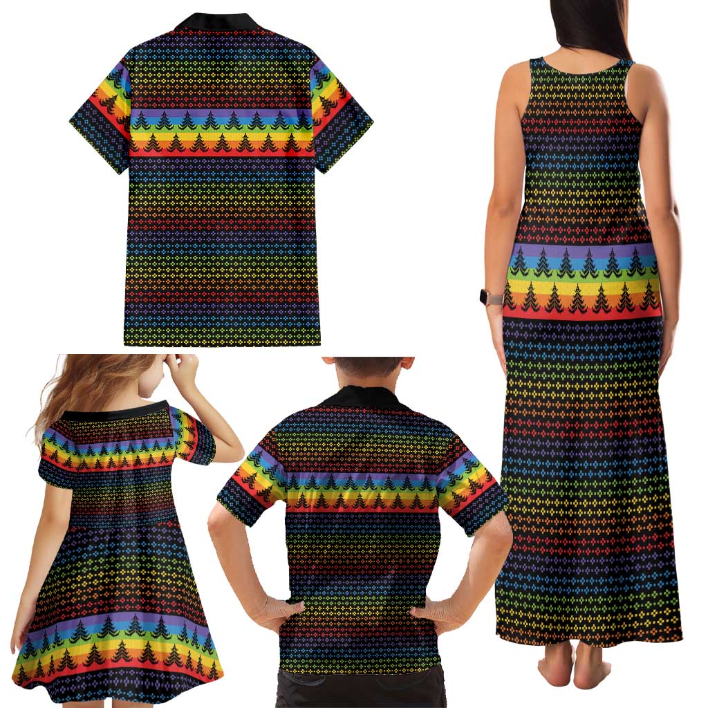 Rainbow Jesus Ah Men Christmas Family Matching Tank Maxi Dress and Hawaiian Shirt with Colorful Stripes and Holiday Pattern - Wonder Print Shop